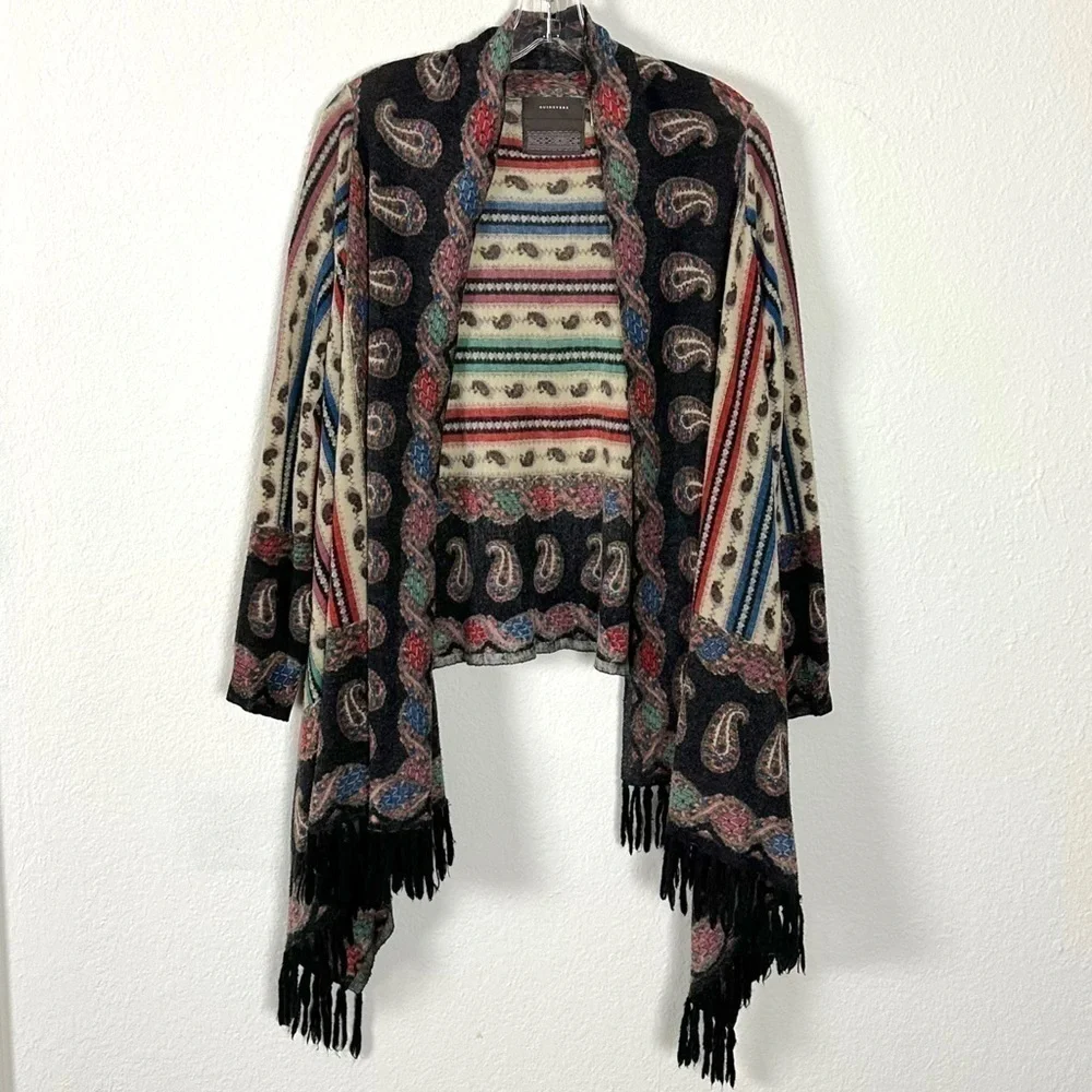 Anthropologie Guinevere Merino Wool Cardigan Sweater Bohemian Gypsy Fringe Small - Picture 6 of 16